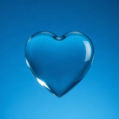 blue pfp — glass heart, cinematic photo style, soft glow
