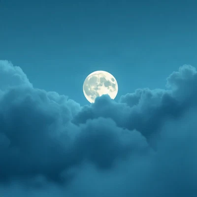 blue pfp — full moon in clouds, soft 3d render, misty atmosphere