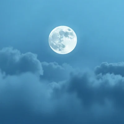 blue pfp — full moon in clouds, soft 3d render, misty atmosphere
