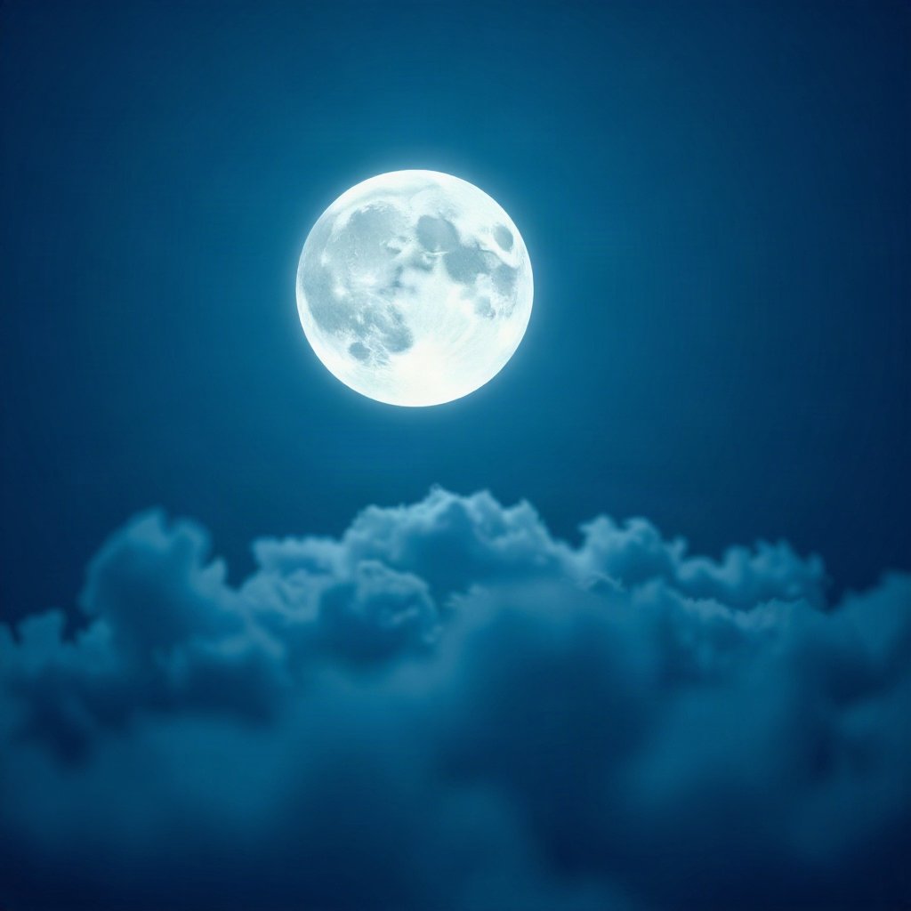 Blue PFPs — full moon in clouds, soft 3d render, gentle bokeh