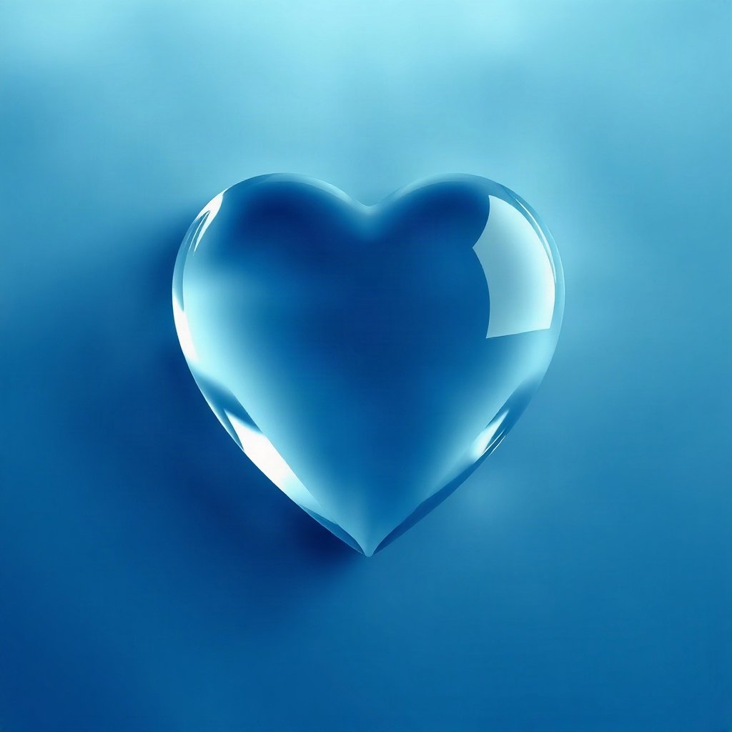 Blue PFPs — glass heart, soft 3d render, misty atmosphere