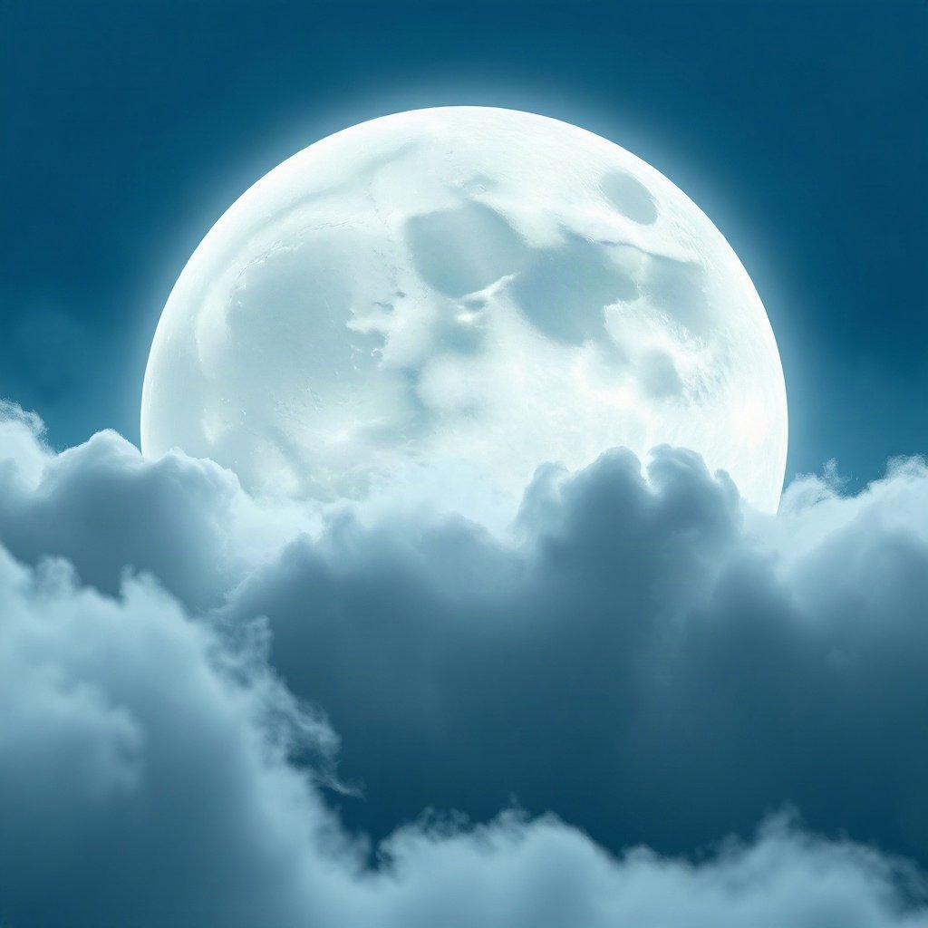 Blue PFPs — full moon in clouds, soft 3d render, misty atmosphere
