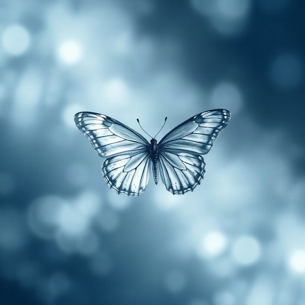 Blue PFPs — butterfly, dreamy digital painting, gentle bokeh