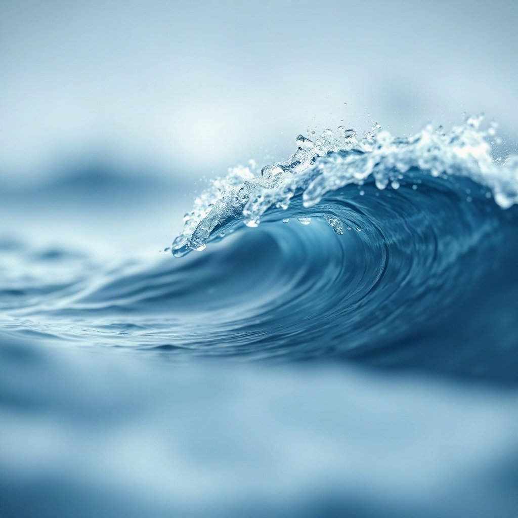 Blue PFPs — crashing wave curl, soft 3d render, gentle bokeh