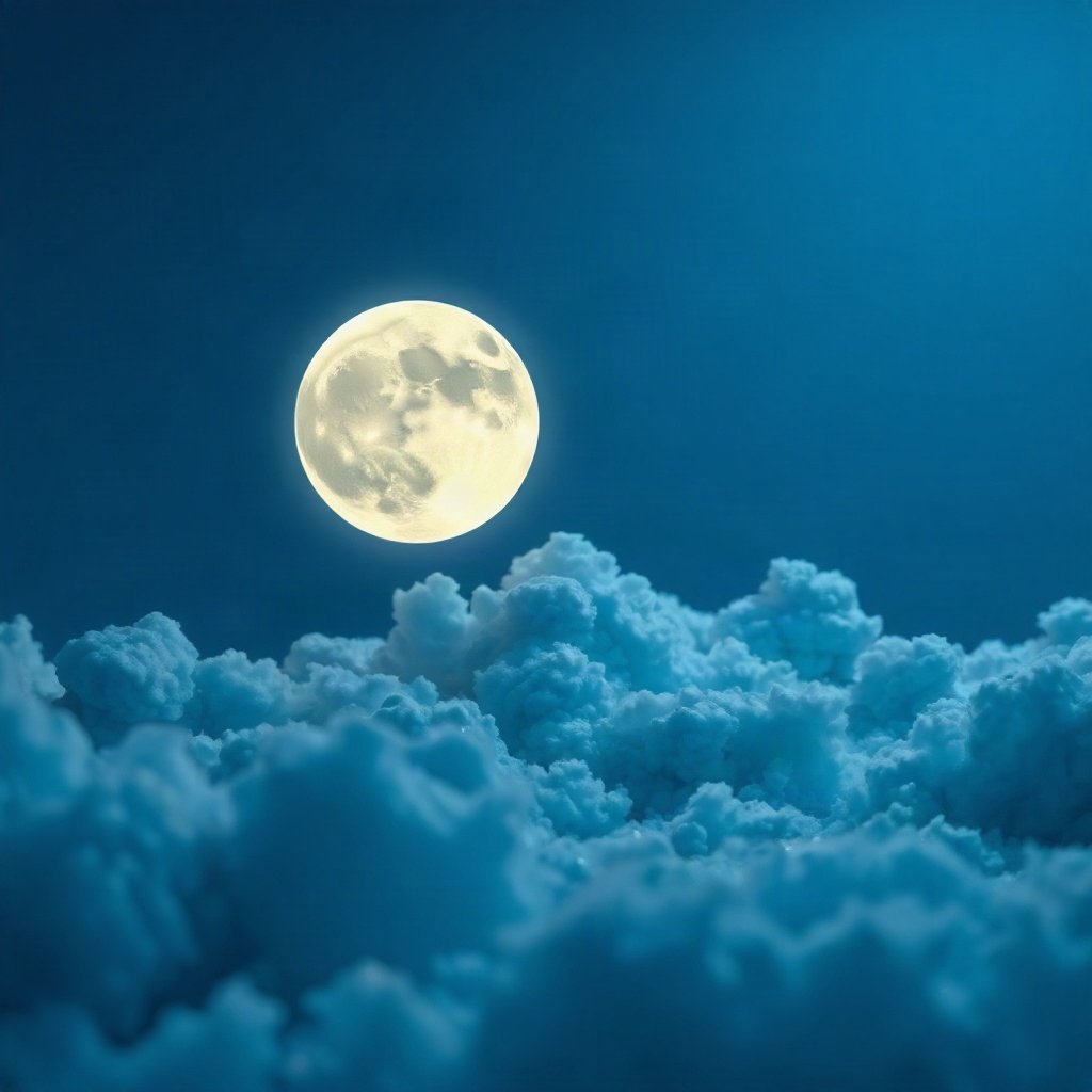 Blue PFPs — full moon in clouds, soft 3d render, subtle sparkle