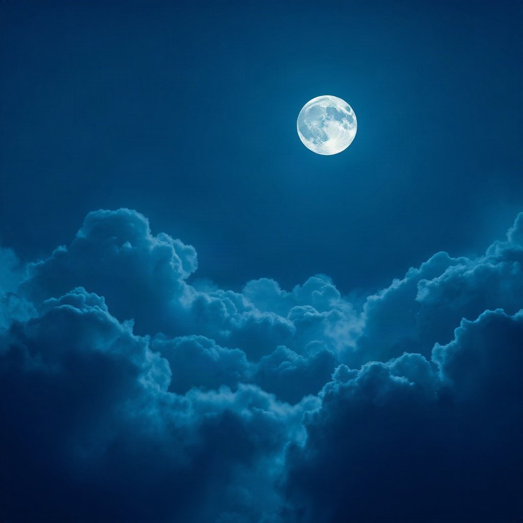 Blue PFPs — full moon in clouds, dreamy digital painting, subtle sparkle