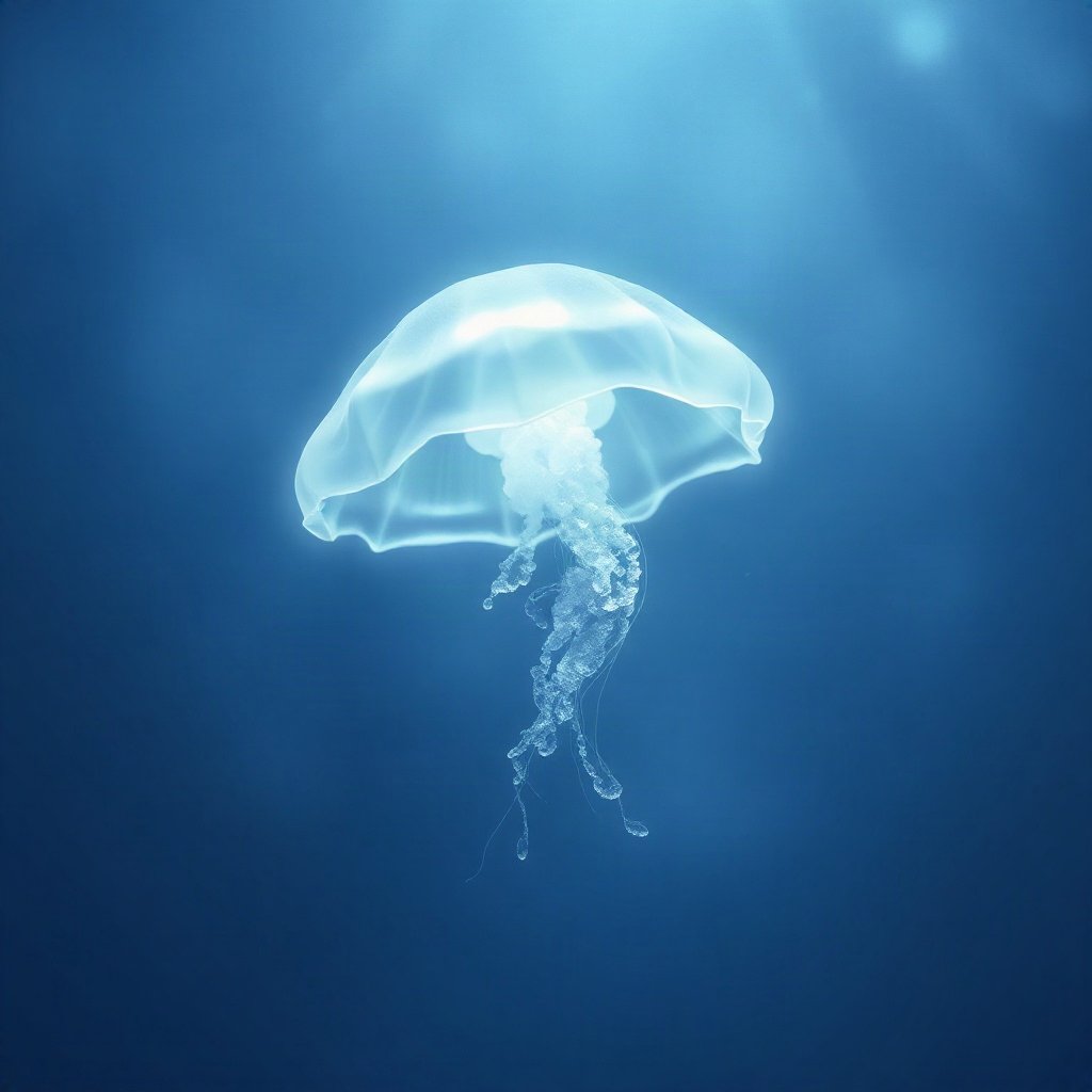 Blue PFPs — jellyfish glow, dreamy digital painting, misty atmosphere
