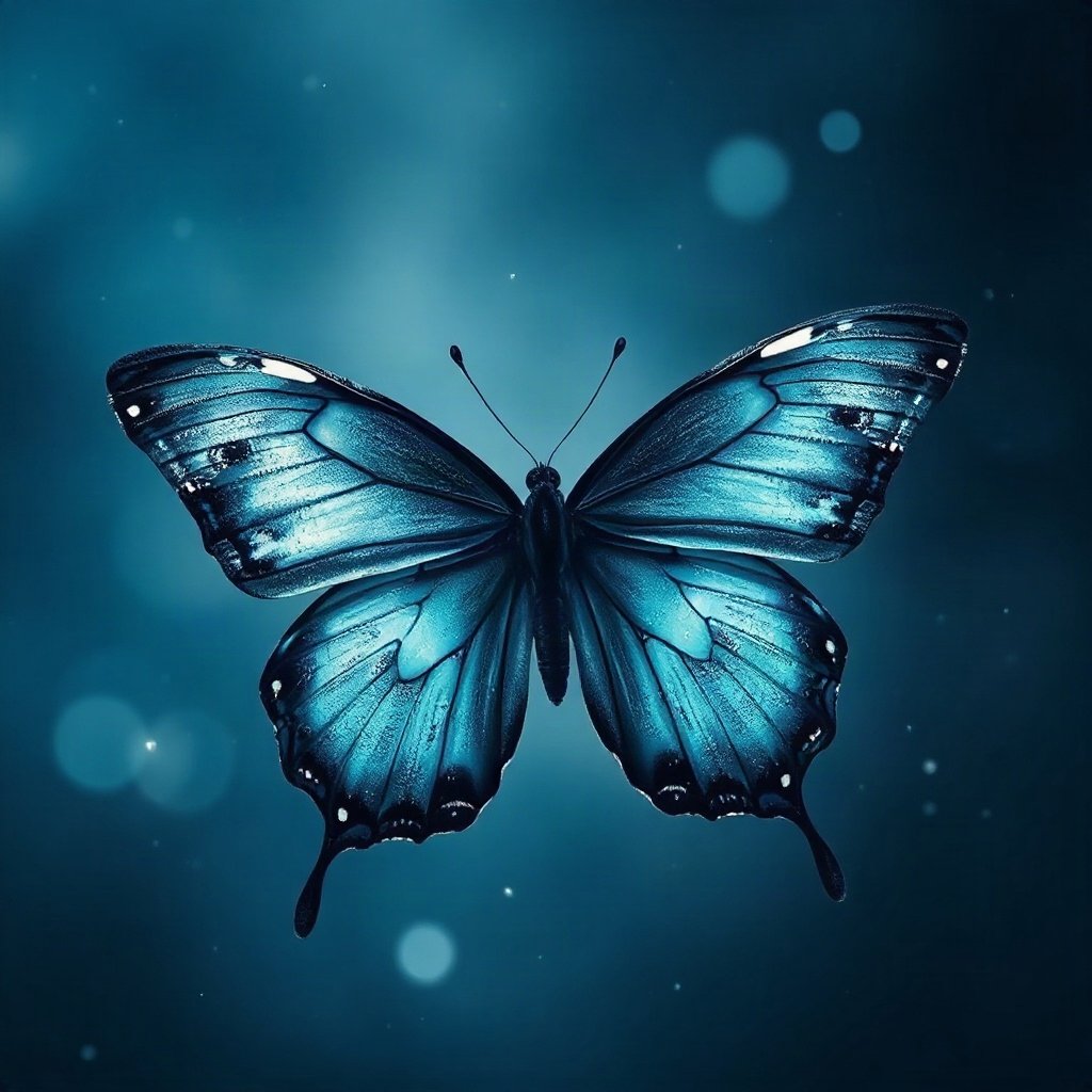 Blue PFPs — butterfly, cinematic photo style, subtle sparkle