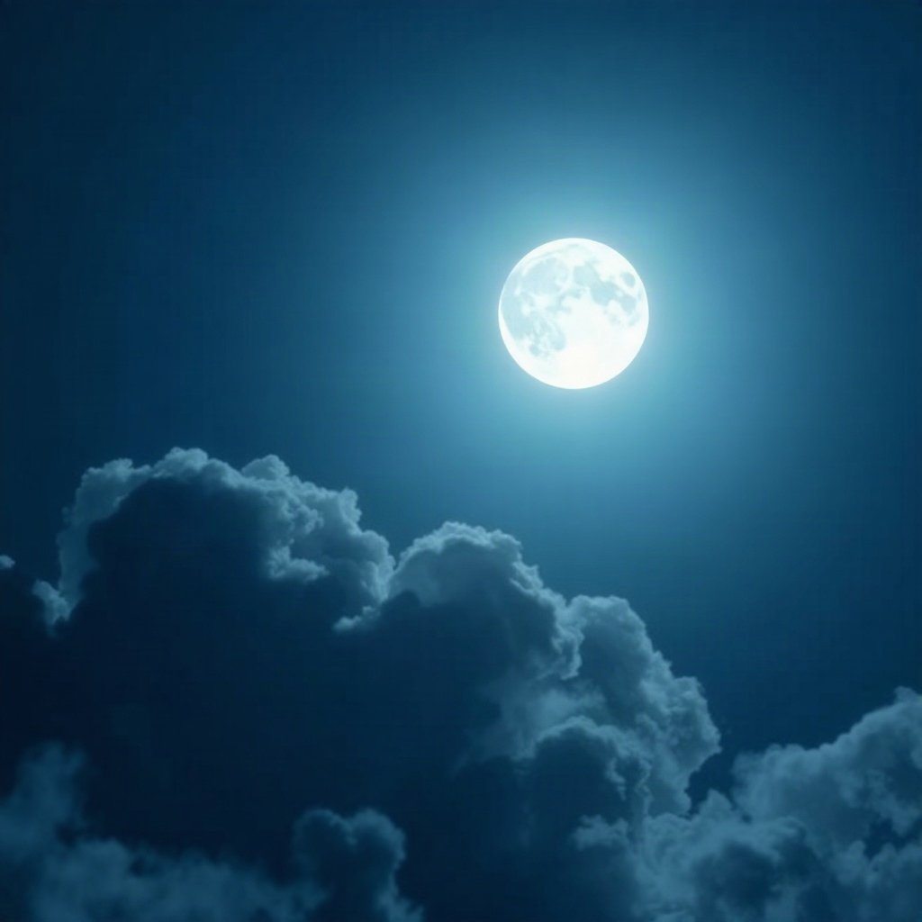 Blue PFPs — full moon in clouds, cinematic photo style, subtle sparkle