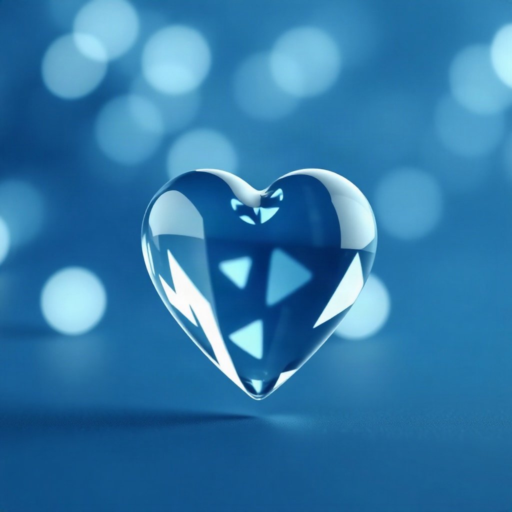 Blue PFPs — glass heart, soft 3d render, gentle bokeh