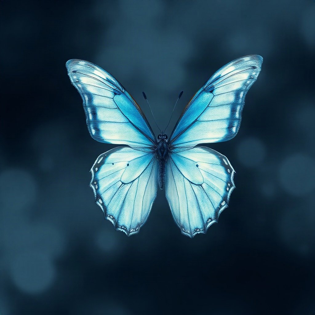 Blue PFPs — butterfly, dreamy digital painting, gentle bokeh