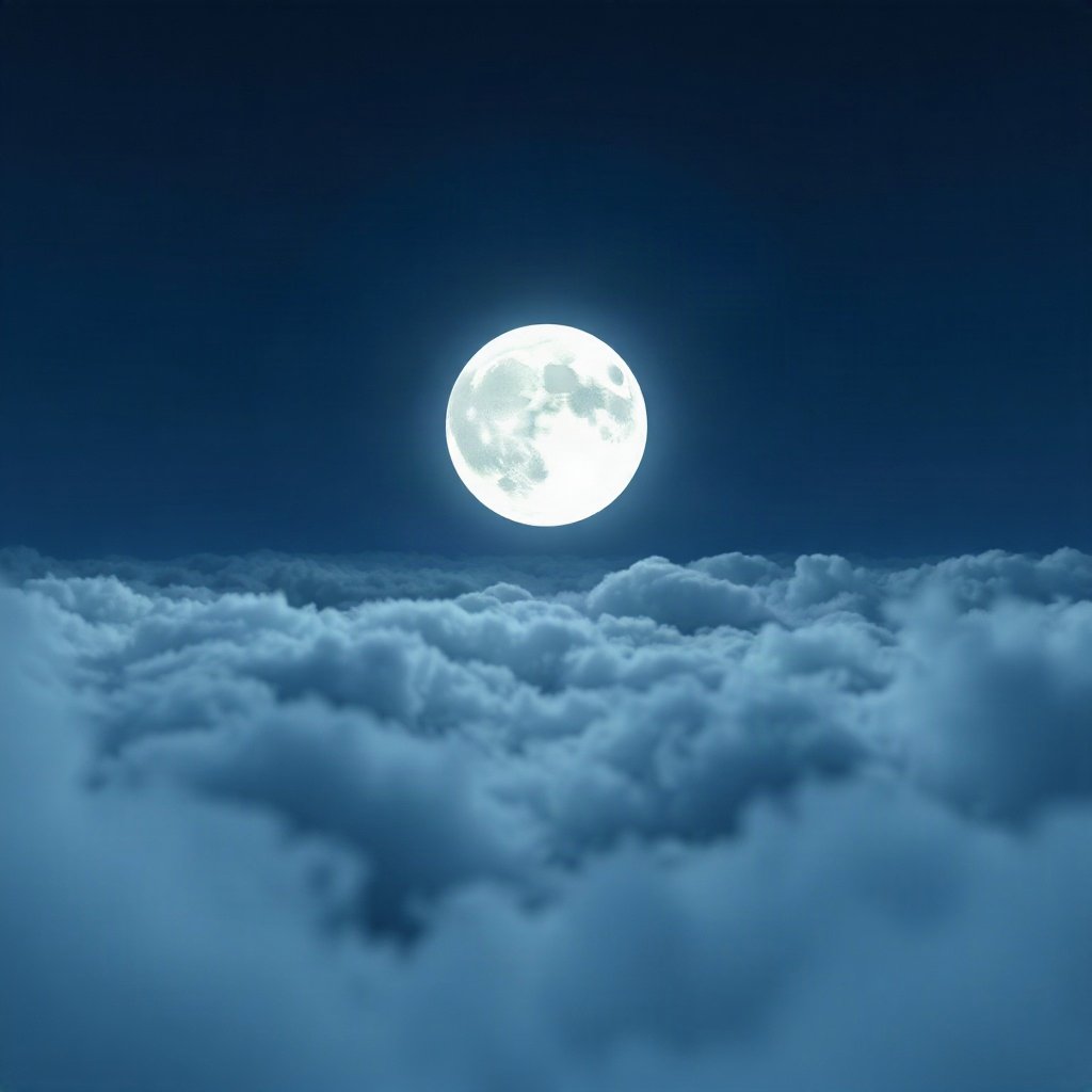 Blue PFPs — full moon in clouds, soft 3d render, misty atmosphere