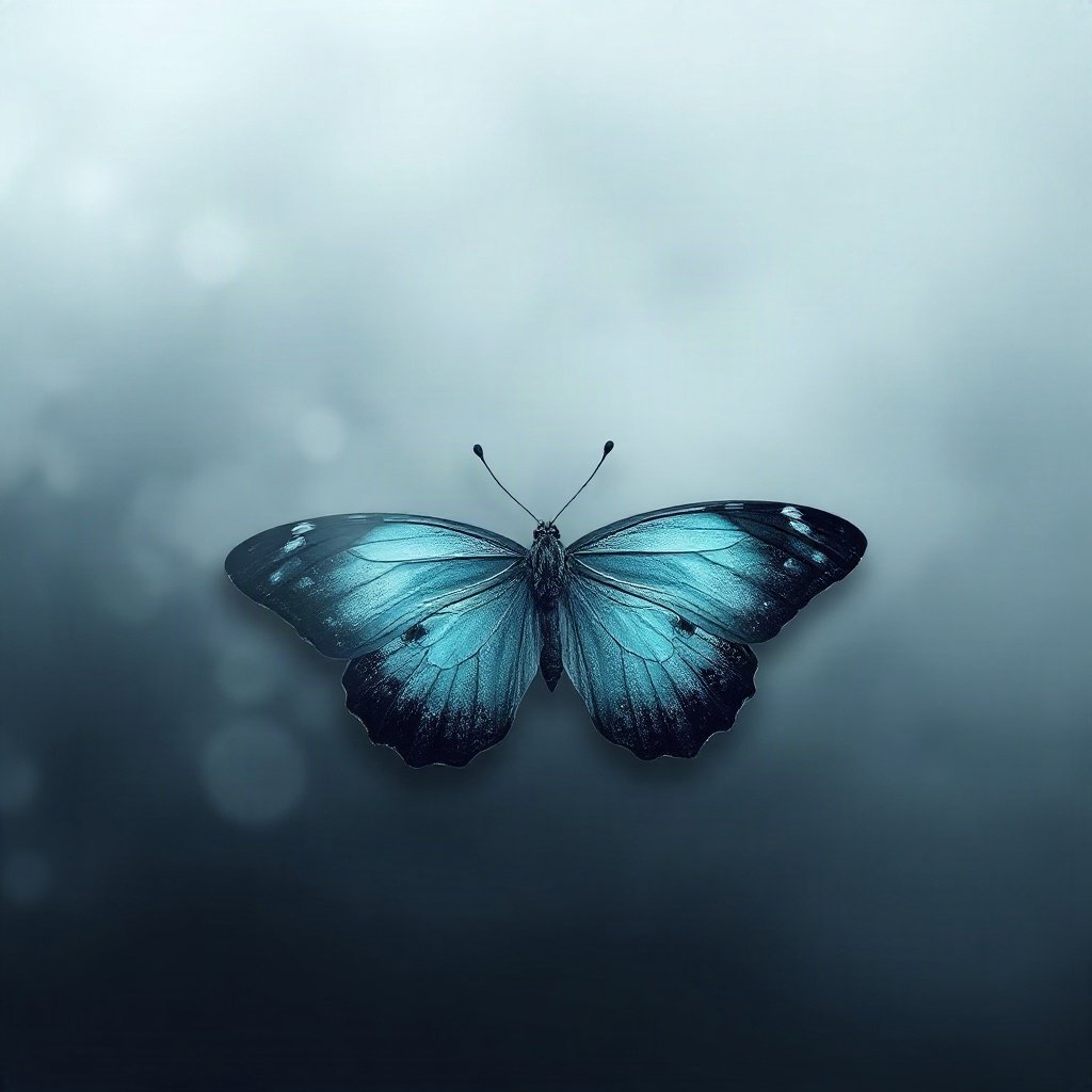 Blue PFPs — butterfly, cinematic photo style, misty atmosphere