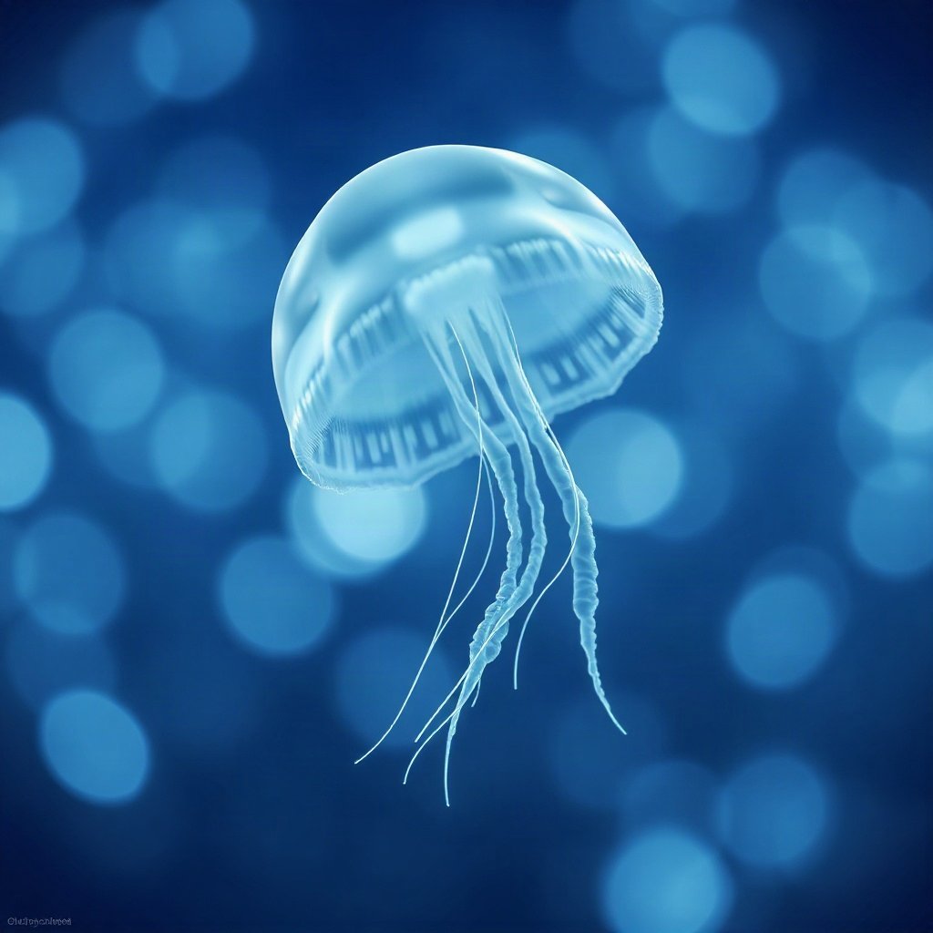 Blue PFPs — jellyfish glow, soft 3d render, gentle bokeh