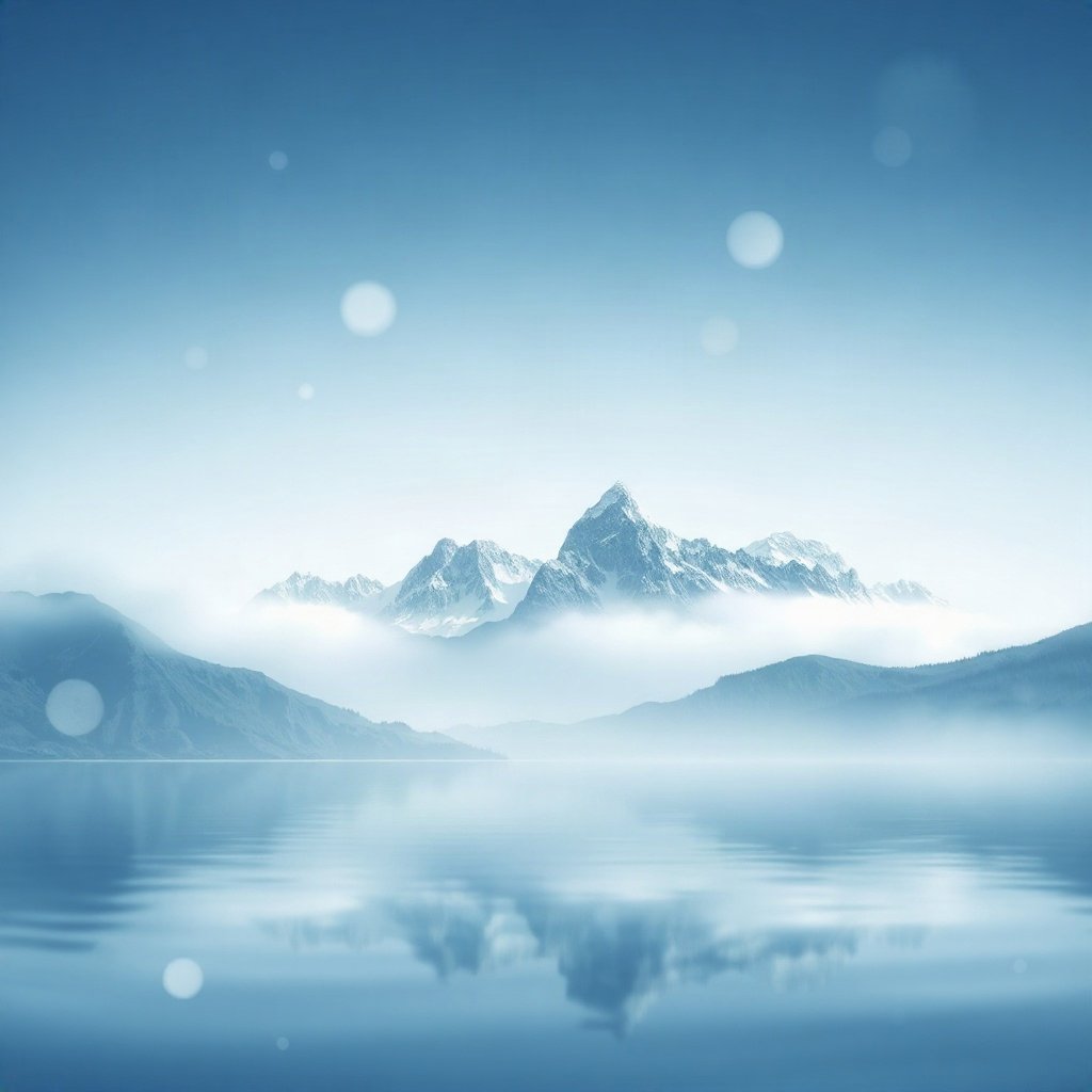 Blue PFPs — mountain lake scene, soft 3d render, gentle bokeh