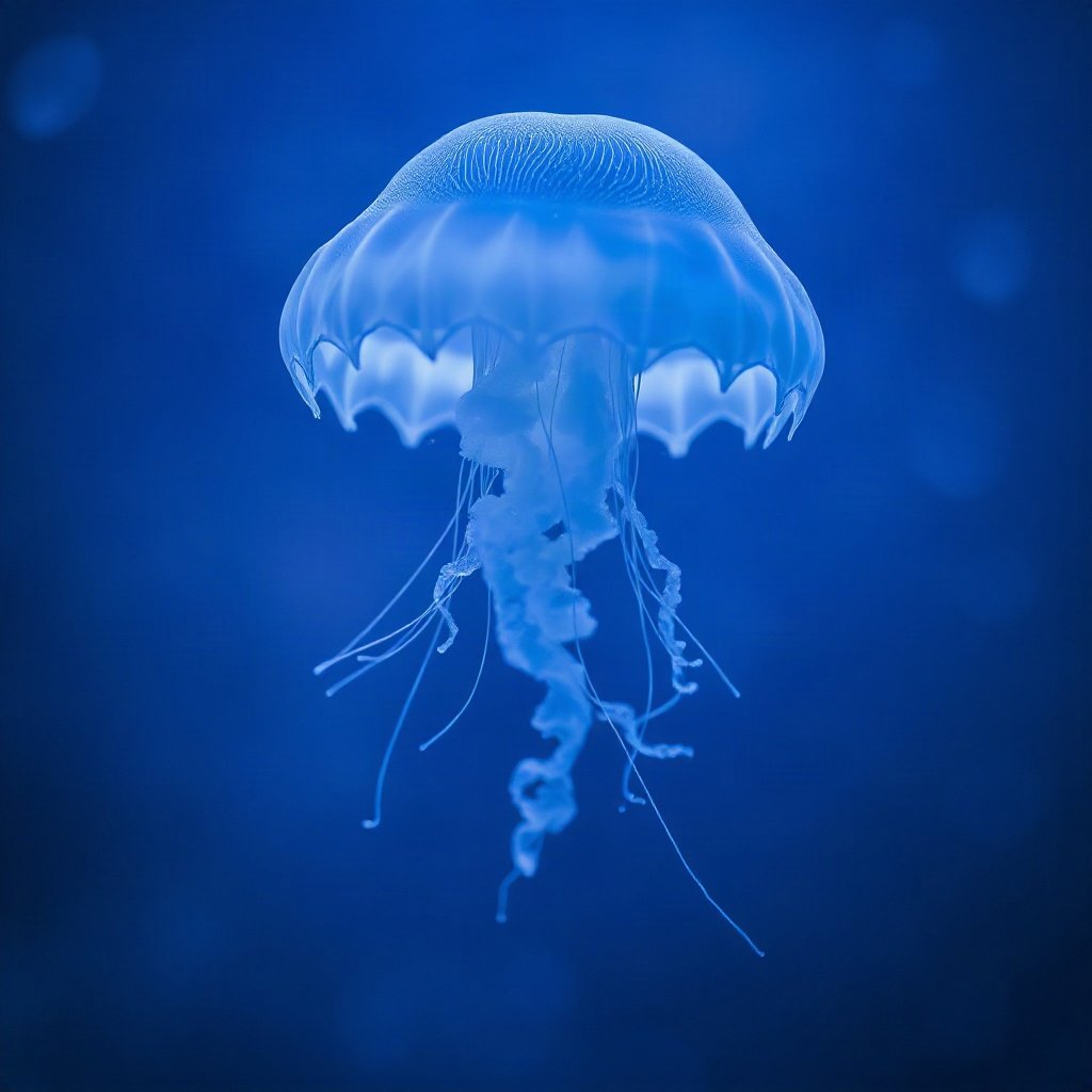 Blue PFPs — jellyfish glow, cinematic photo style, gentle bokeh