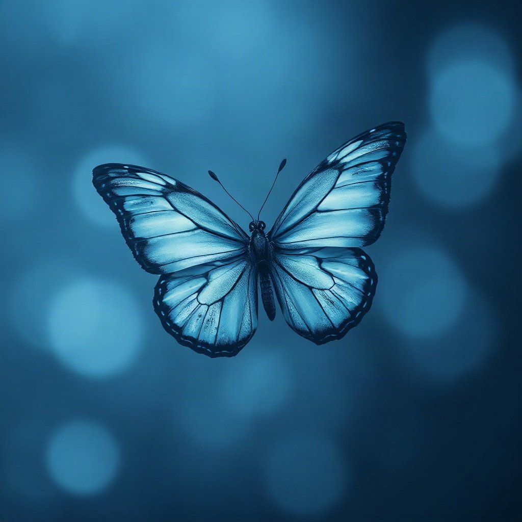 Blue PFPs — butterfly, dreamy digital painting, gentle bokeh