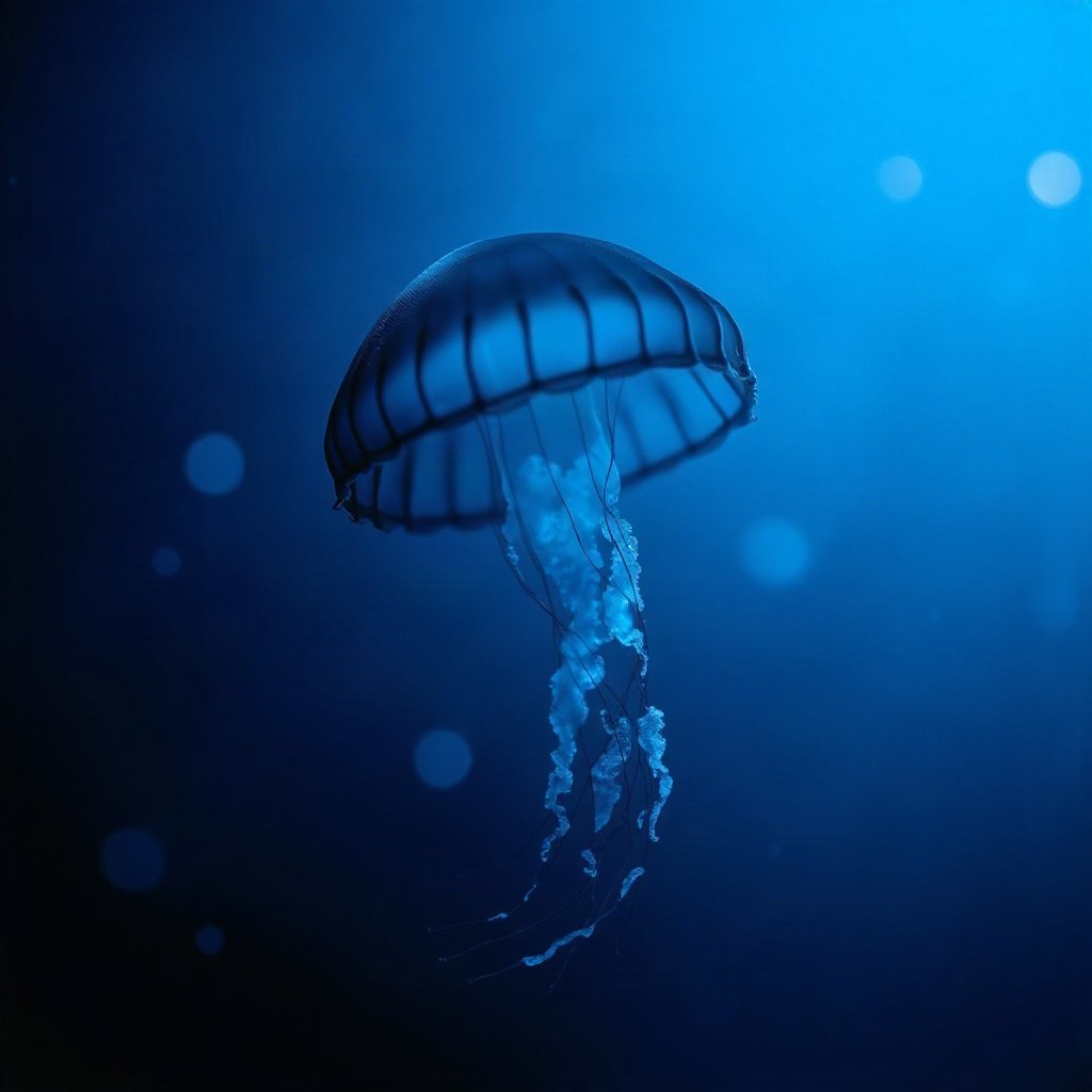 Blue PFPs — jellyfish glow, cinematic photo style, gentle bokeh