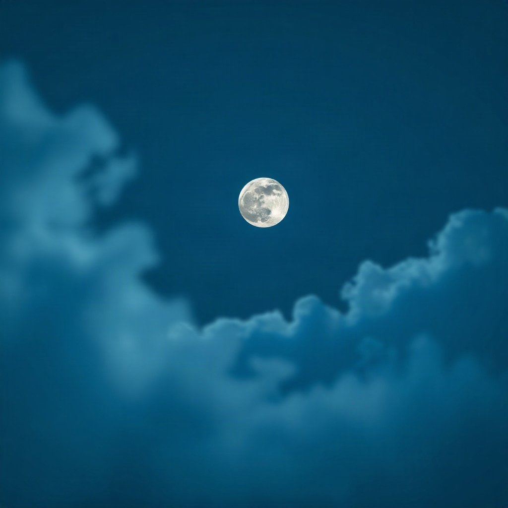 Blue PFPs — full moon in clouds, cinematic photo style, gentle bokeh