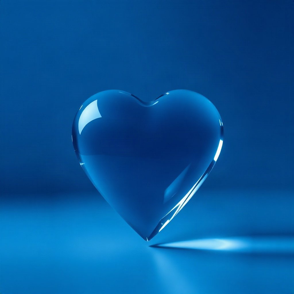 Blue PFPs — glass heart, cinematic photo style, soft glow