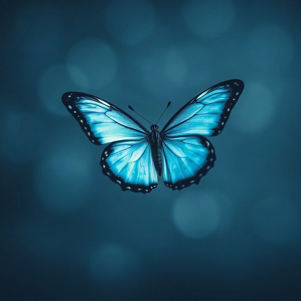 Blue PFPs — butterfly, cinematic photo style, gentle bokeh