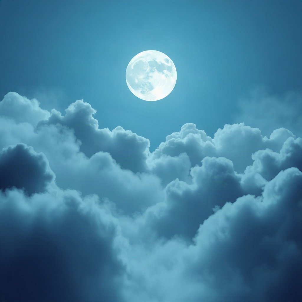 Blue PFPs — full moon in clouds, soft 3d render, misty atmosphere
