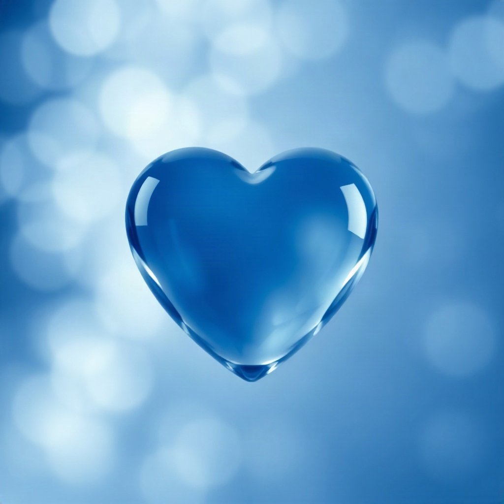 Blue PFPs — glass heart, dreamy digital painting, gentle bokeh