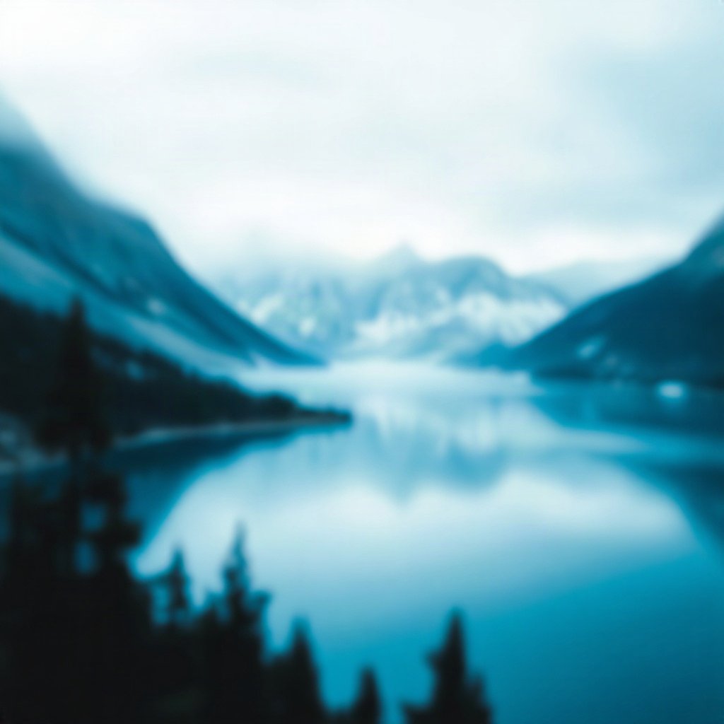 Blue PFPs — mountain lake scene, cinematic photo style, gentle bokeh