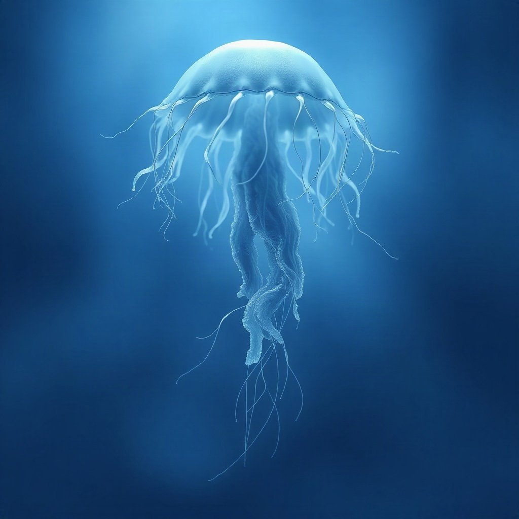 Blue PFPs — jellyfish glow, dreamy digital painting, misty atmosphere