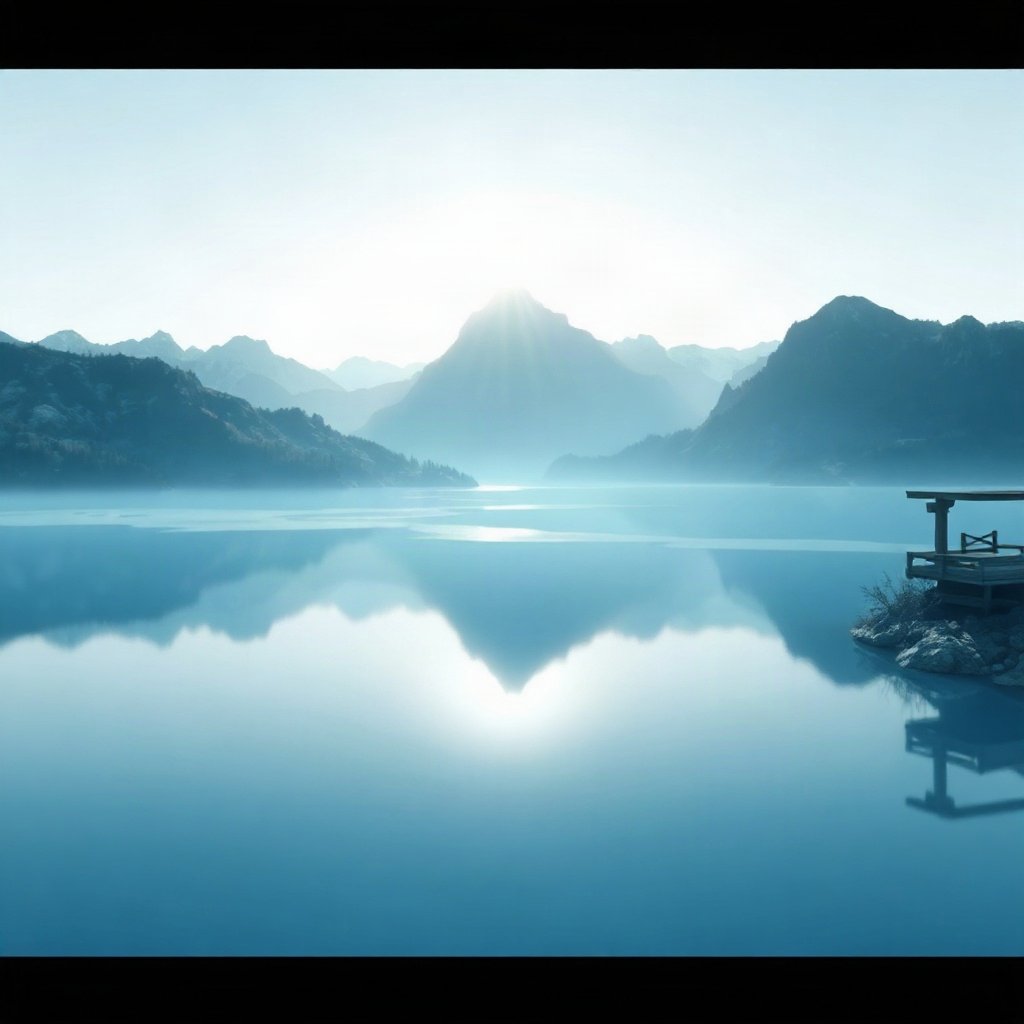 Blue PFPs — mountain lake scene, soft 3d render, soft glow
