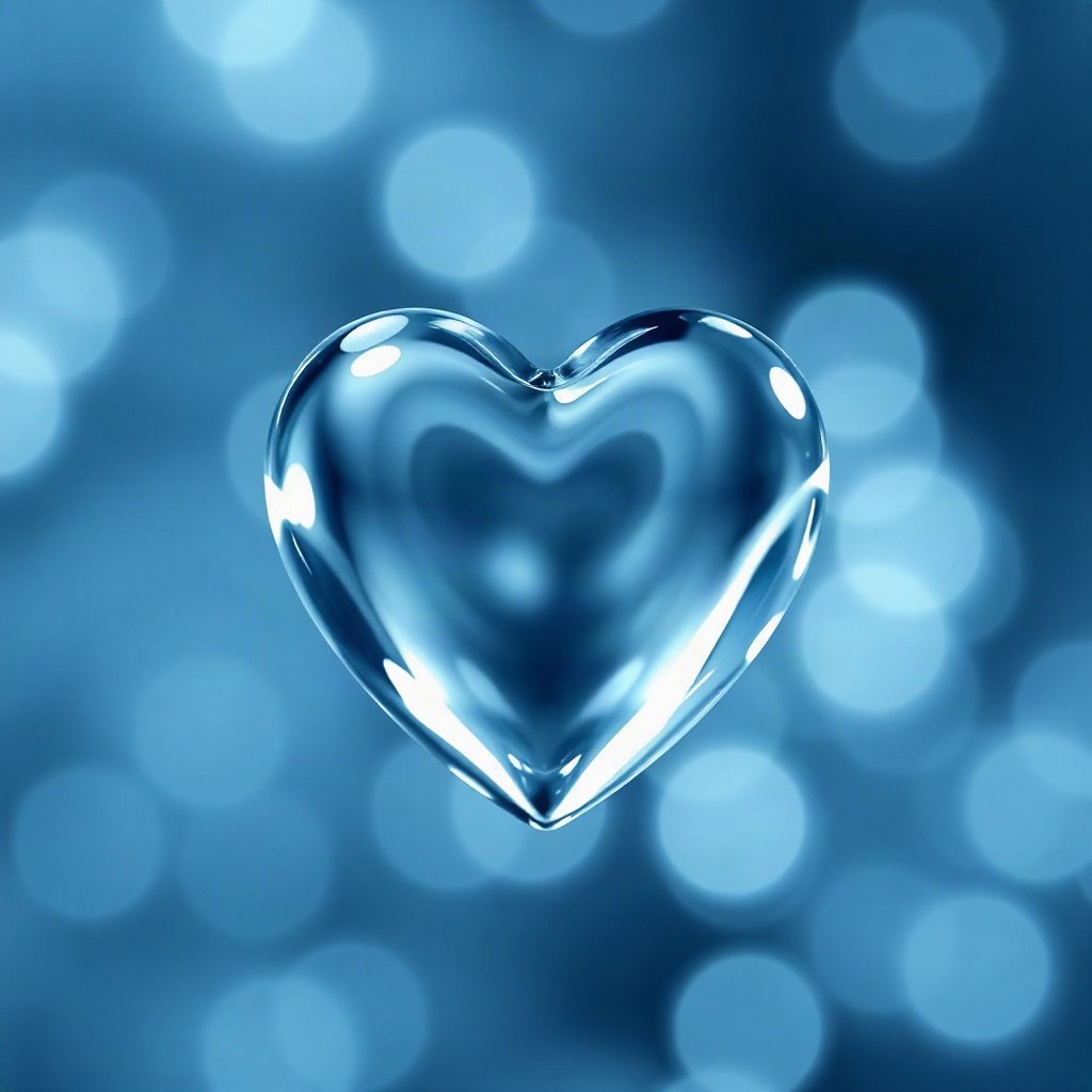 Blue PFPs — glass heart, dreamy digital painting, gentle bokeh