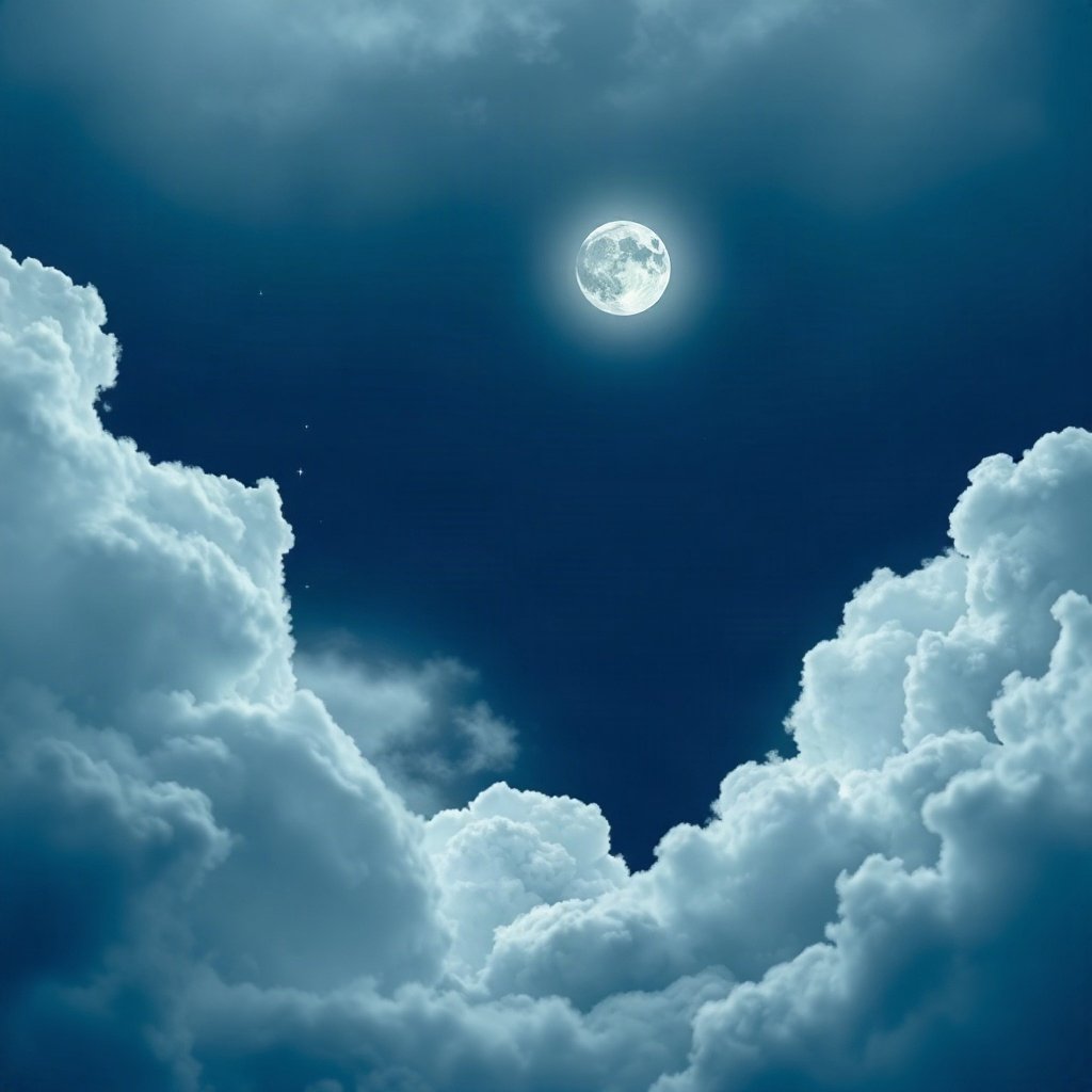 Blue PFPs — full moon in clouds, dreamy digital painting, subtle sparkle