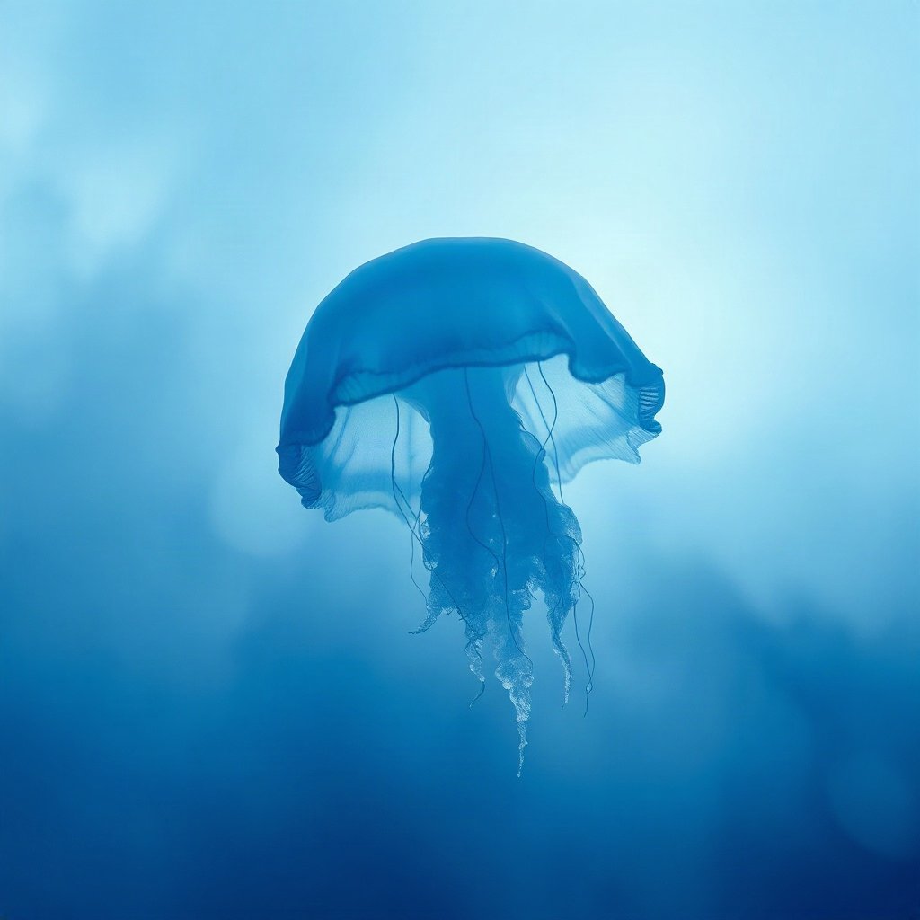 Blue PFPs — jellyfish glow, dreamy digital painting, misty atmosphere