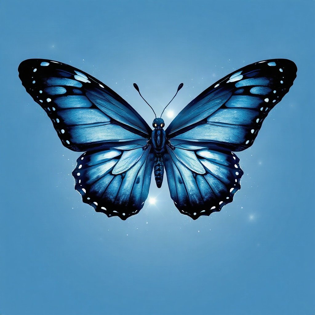 Blue PFPs — butterfly, dreamy digital painting, subtle sparkle