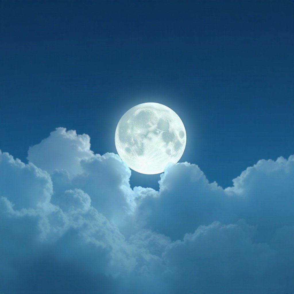 Blue PFPs — full moon in clouds, dreamy digital painting, soft glow