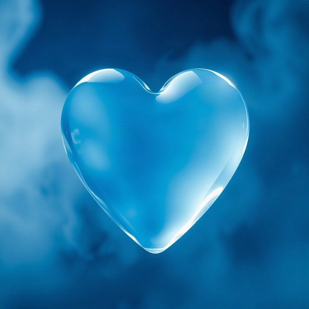 Blue PFPs — glass heart, cinematic photo style, misty atmosphere