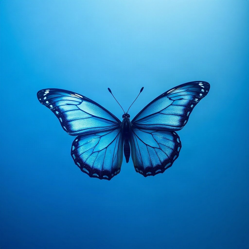 Blue PFPs — butterfly, cinematic photo style, soft glow