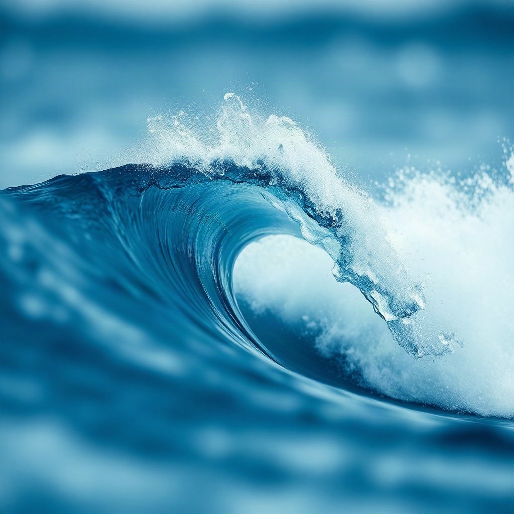 Blue PFPs — crashing wave curl, dreamy digital painting, gentle bokeh