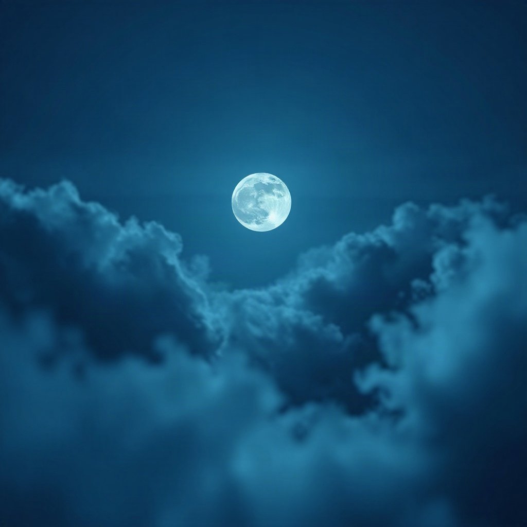 Blue PFPs — full moon in clouds, dreamy digital painting, misty atmosphere