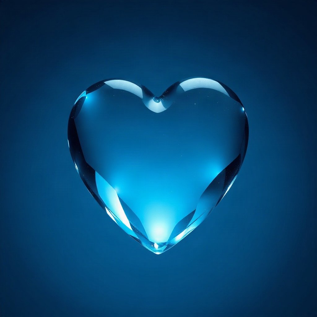Blue PFPs — glass heart, cinematic photo style, subtle sparkle