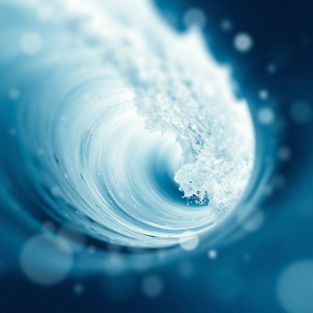 Blue PFPs — crashing wave curl, dreamy digital painting, gentle bokeh