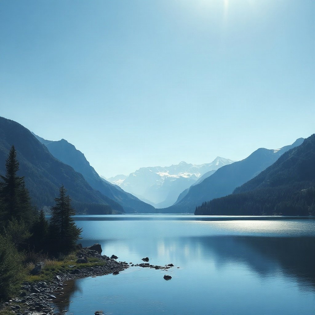 Blue PFPs — mountain lake scene, cinematic photo style, subtle sparkle