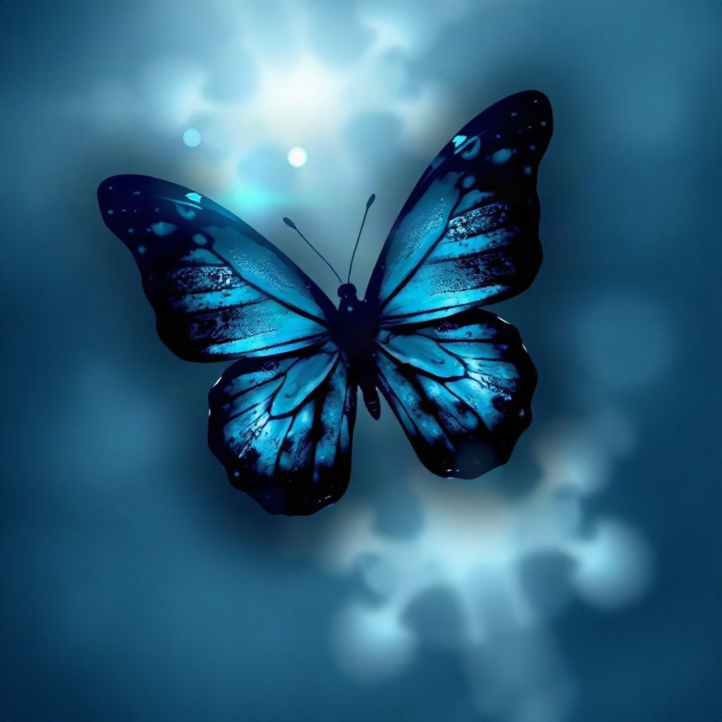 Blue PFPs — butterfly, dreamy digital painting, soft glow