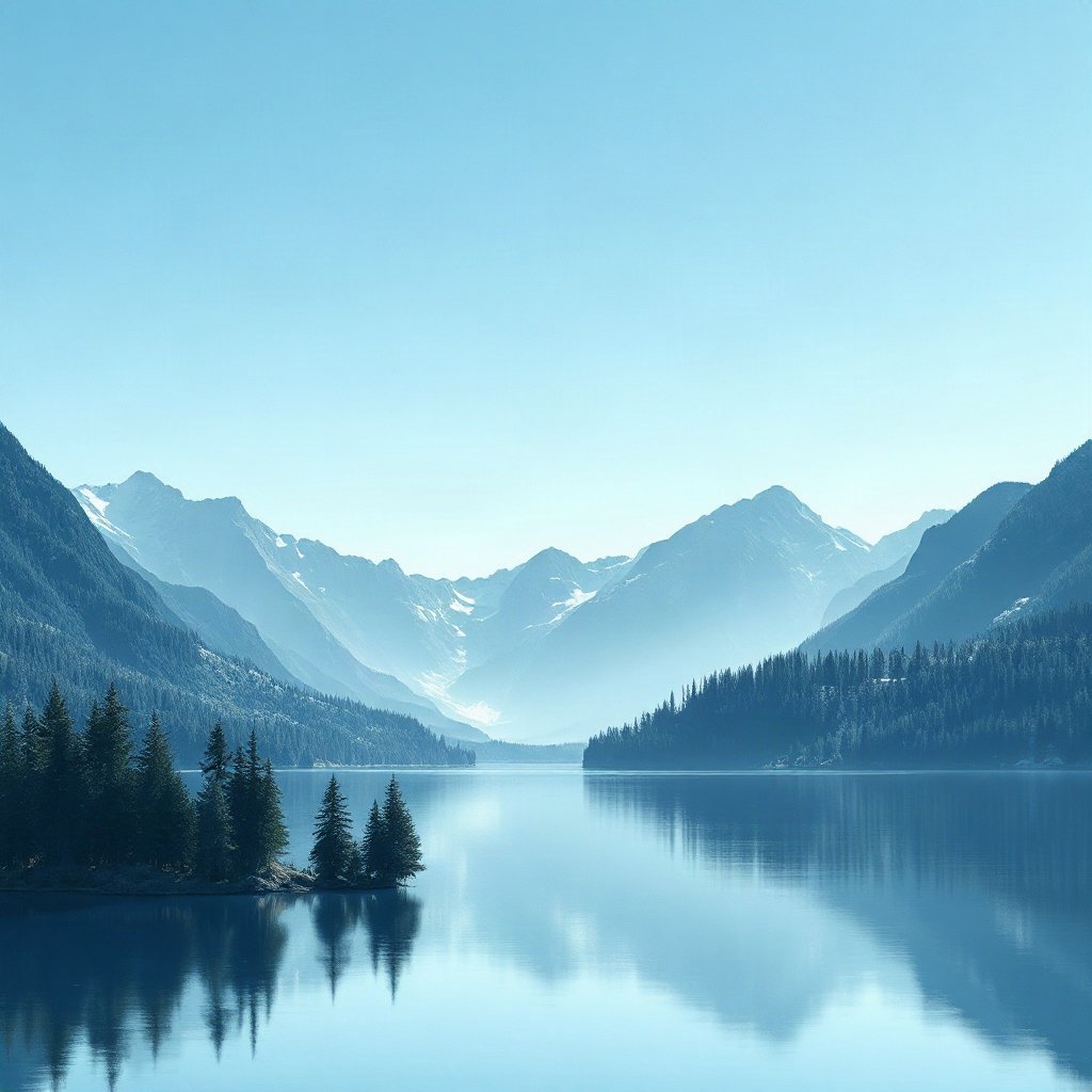 Blue PFPs — mountain lake scene, soft 3d render, subtle sparkle