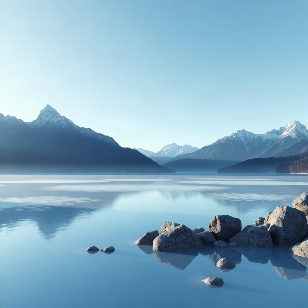 Blue PFPs — mountain lake scene, soft 3d render, soft glow