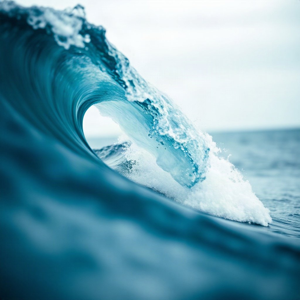 Blue PFPs — crashing wave curl, cinematic photo style, gentle bokeh