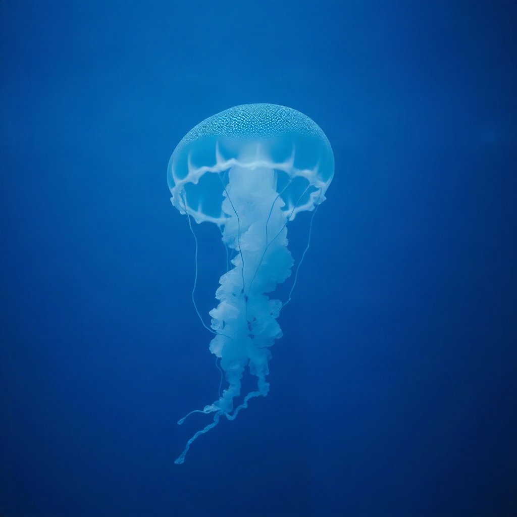 Blue PFPs — jellyfish glow, cinematic photo style, misty atmosphere