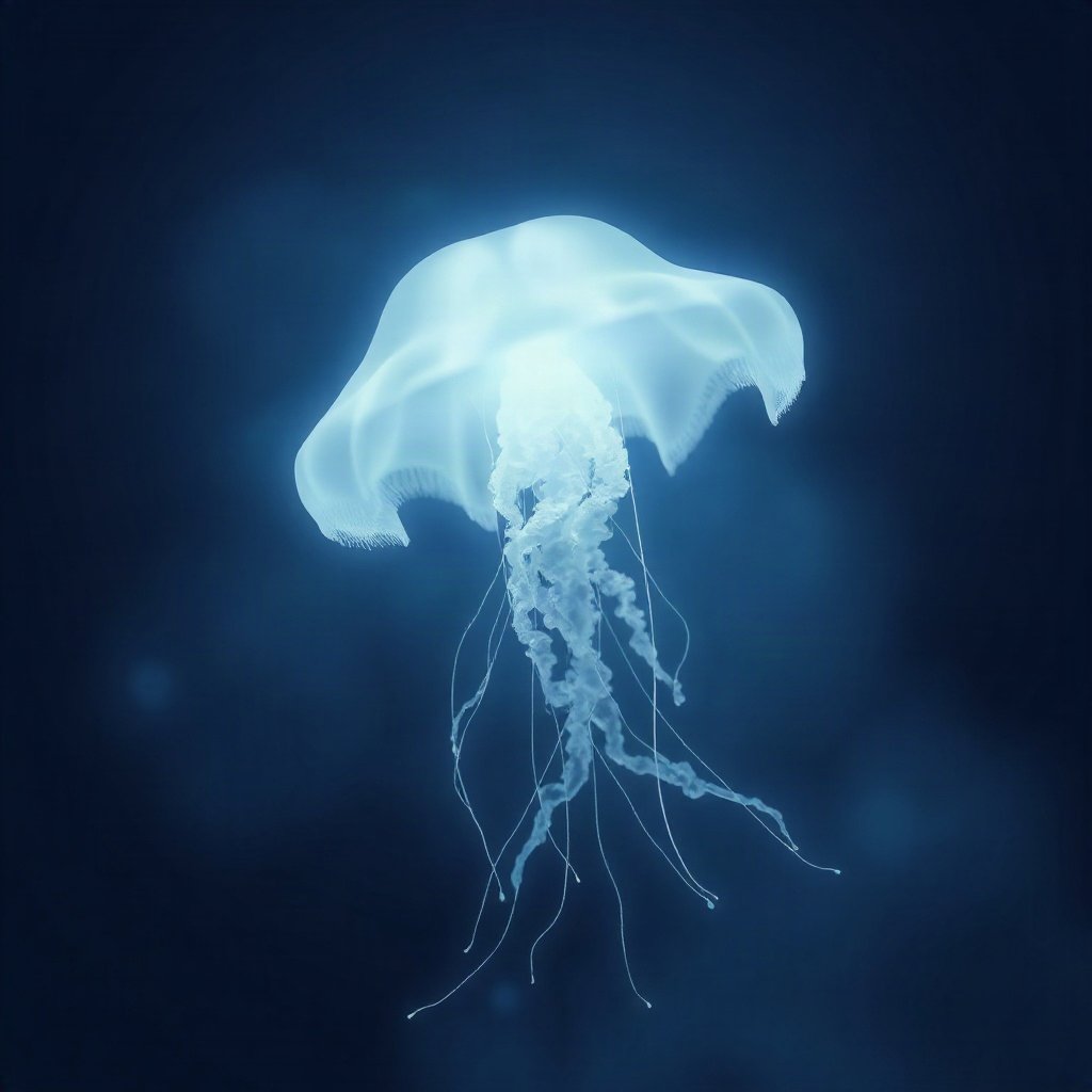 Blue PFPs — jellyfish glow, dreamy digital painting, misty atmosphere