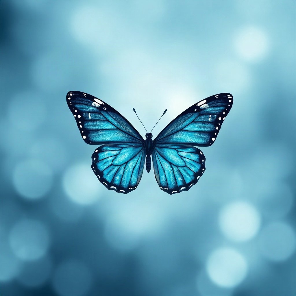 Blue PFPs — butterfly, soft 3d render, gentle bokeh
