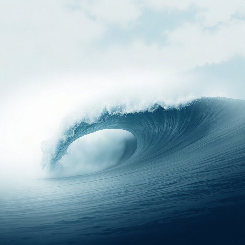 Blue PFPs — crashing wave curl, dreamy digital painting, misty atmosphere